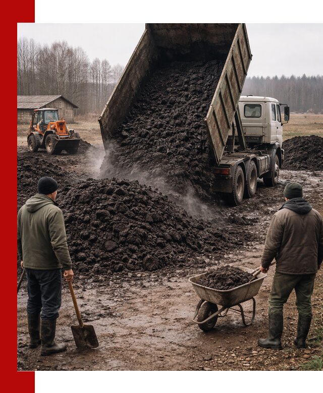 Доставка низинного торфа с разгрузкой и доставкой в Кропоткине