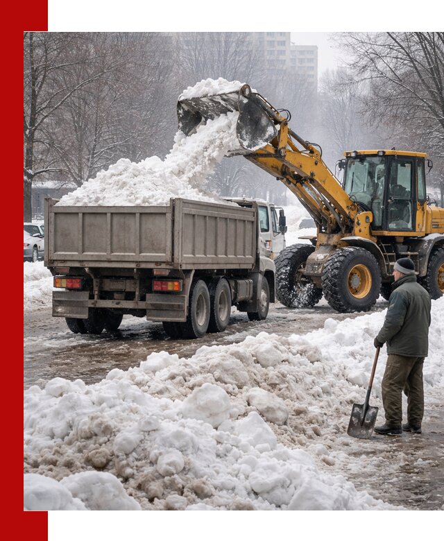 Вывоз снега грузовой техникой в Кропоткине оперативно и чисто
