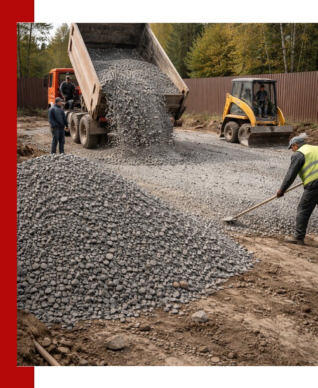 Отсыпка участка щебнем с доставкой и уплотнением в Кропоткине