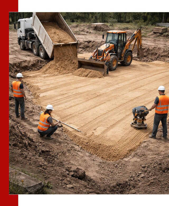 Устройство песчаной подушки для фундаментов и дорог в Кропоткине